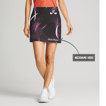 Personalized Women's Black Purple Abstract Golf Skort with Golf Clubs X1416 main image - S