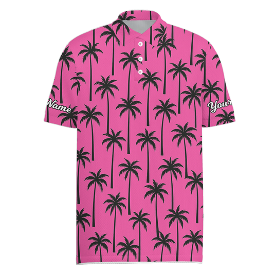 Personalized Pink Black Palm Tree Golf Polo Shirt Men U2773 main image - Men Polo S
