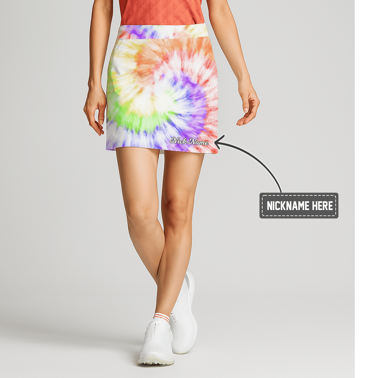 Personalized Women's Vibrant Rainbow Tie-Dye Athletic Golf Skort F7146 main image - S