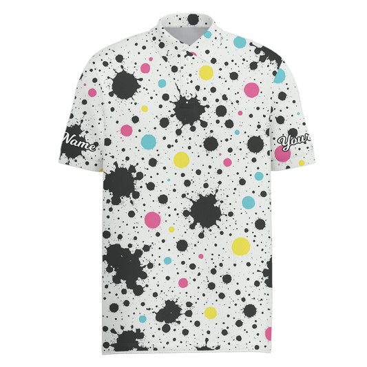 Personalized Colorful Paint Splatter Dots Golf Polo Shirt Men White Black Multi S2248 main image - Men Polo S