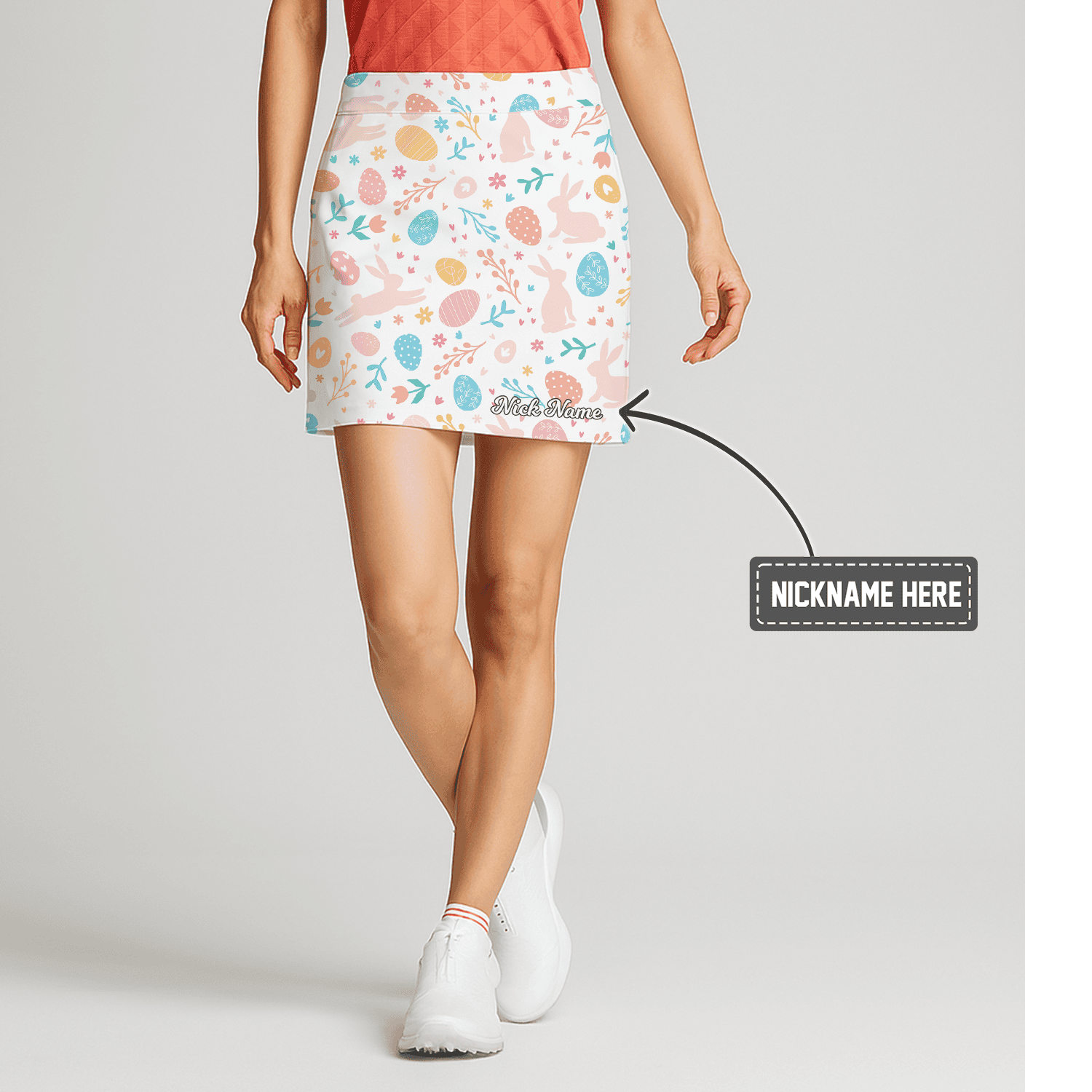 Personalized Women's Pastel Easter Bunny & Egg Floral Print Golf Skort T2066 main image - S