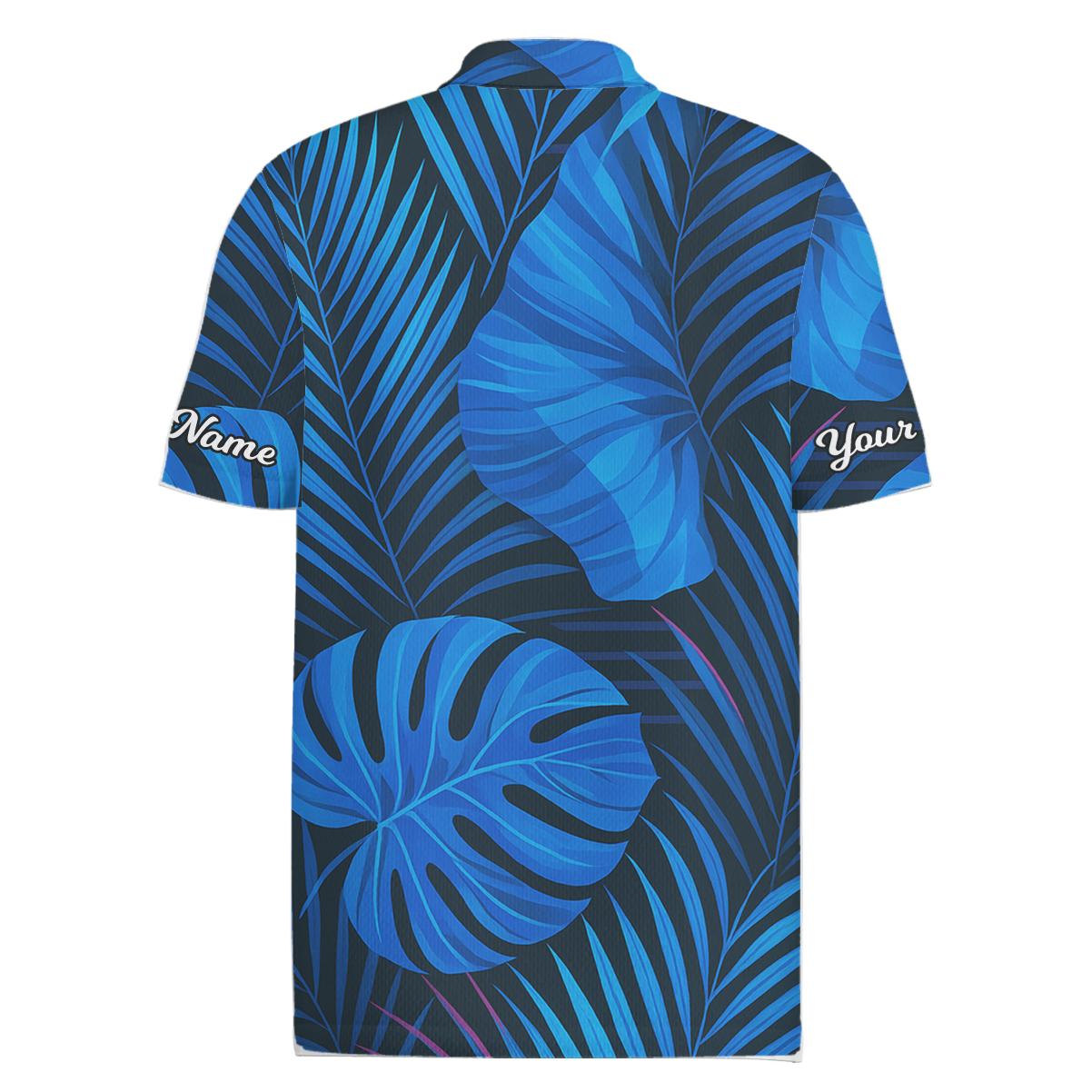 Personalized Blue Tropical Leaf Print Golf Polo Shirt for Men Y4657 additional image 1