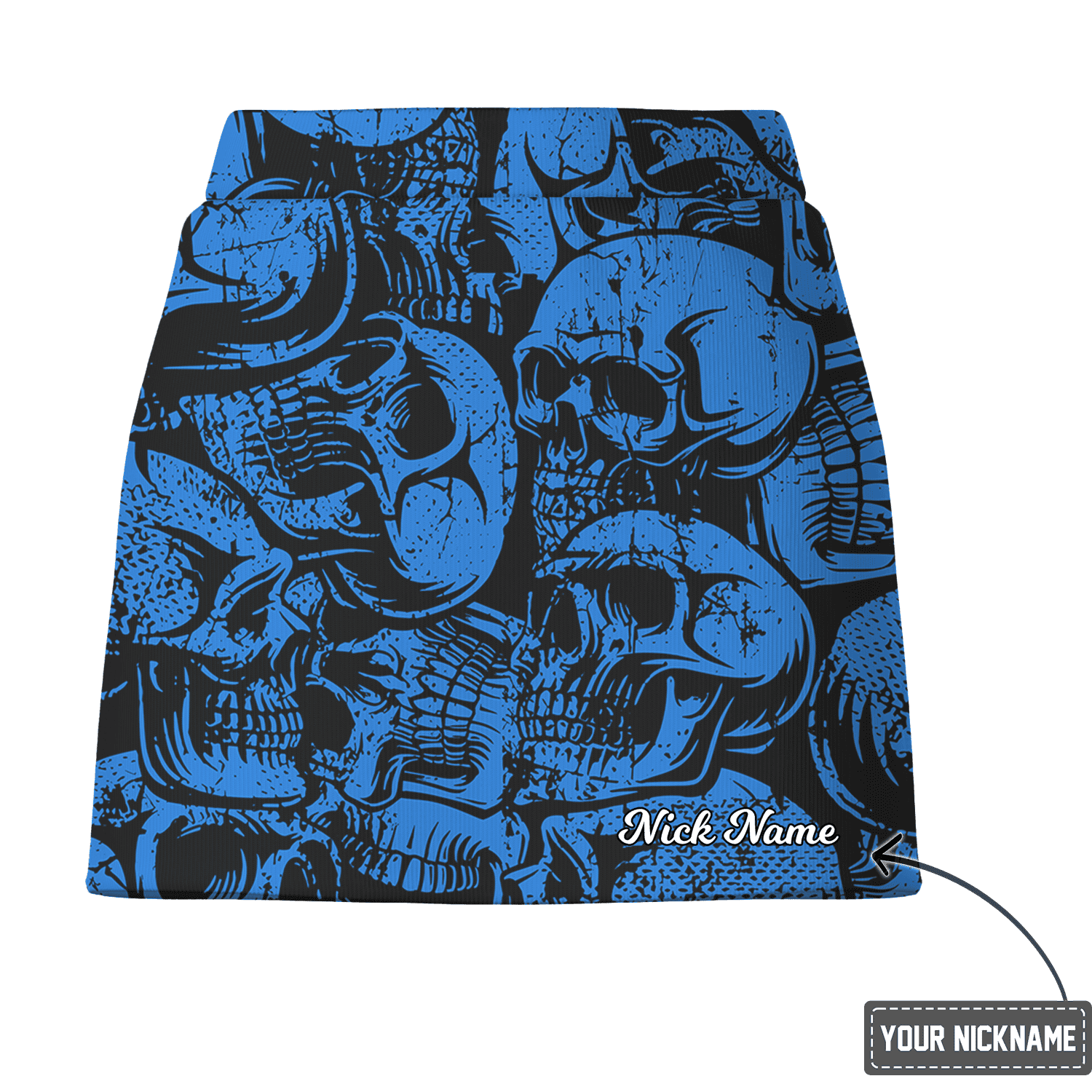 Personalized Blue & Black Skull Print Women's Golf Skort R7413 additional image 2
