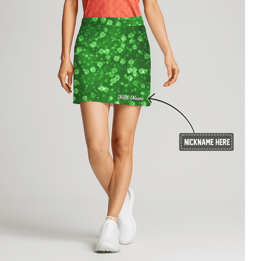 Personalized Green Lucky Clover Print Women's Golf Skort N3298 main image - S