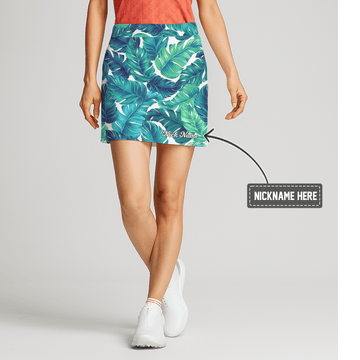 Personalized Vibrant Teal Green Tropical Palm Leaf Women's Golf Skort U2295 main image - S