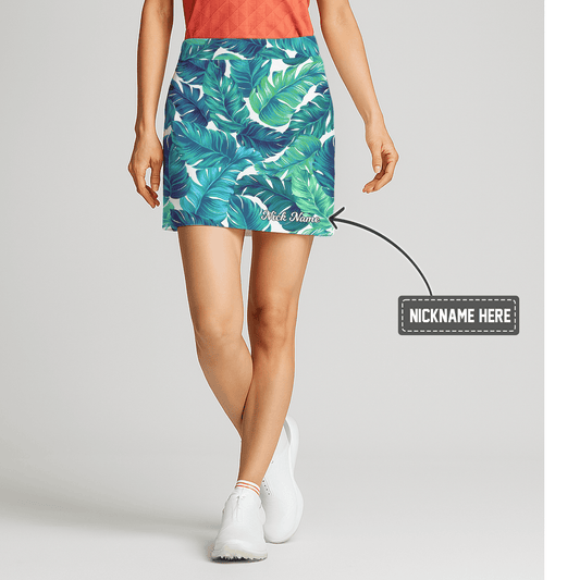 Personalized Vibrant Teal Green Tropical Palm Leaf Women's Golf Skort U2295 main image - S