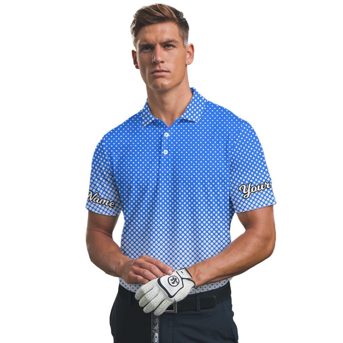 Personalized Blue White Dot Fade Golf Polo Shirt Men D1496 additional image 2