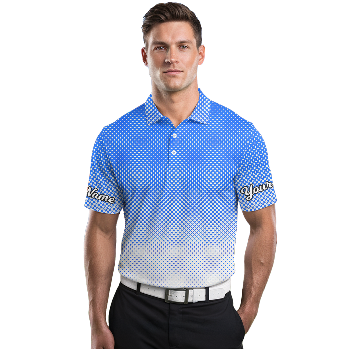 Personalized Blue White Dot Fade Golf Polo Shirt Men D1496 additional image 3