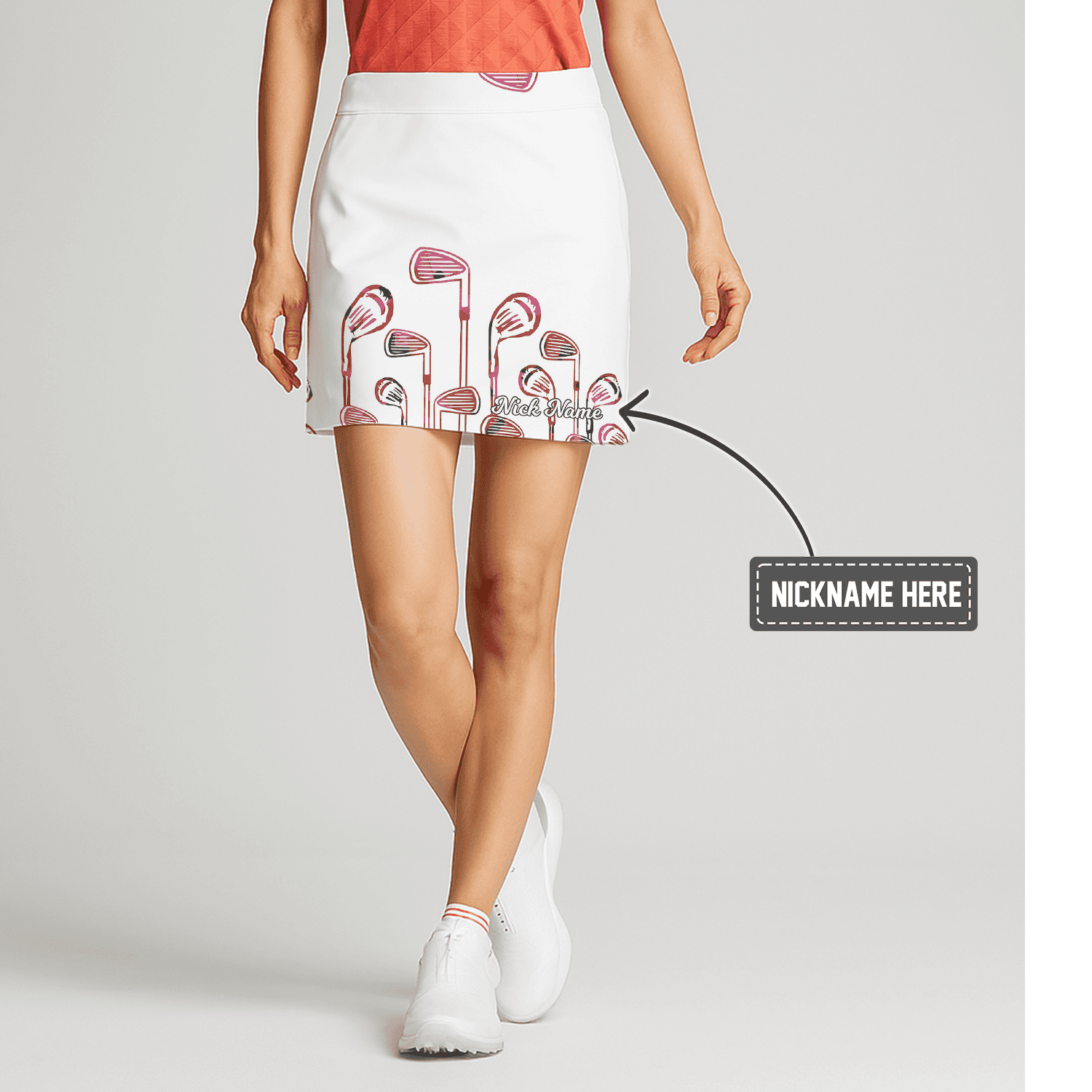 Personalized Women's White Golf Skort with Abstract Pink Golf Clubs Print I6069 main image - S
