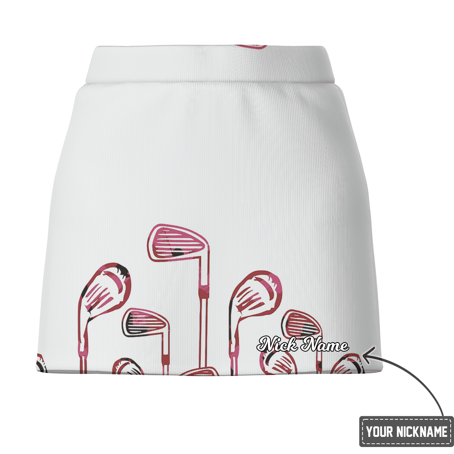 Personalized Women's White Golf Skort with Abstract Pink Golf Clubs Print I6069 additional image 2