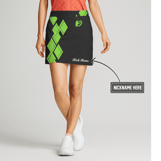 Personalized Women's Black & Neon Green Argyle Golf Skort E2938 main image - S