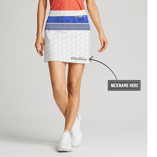 Personalized White Honeycomb Women's Golf Skort, Royal Blue Geometric & Striped Design Q7062 main image - S