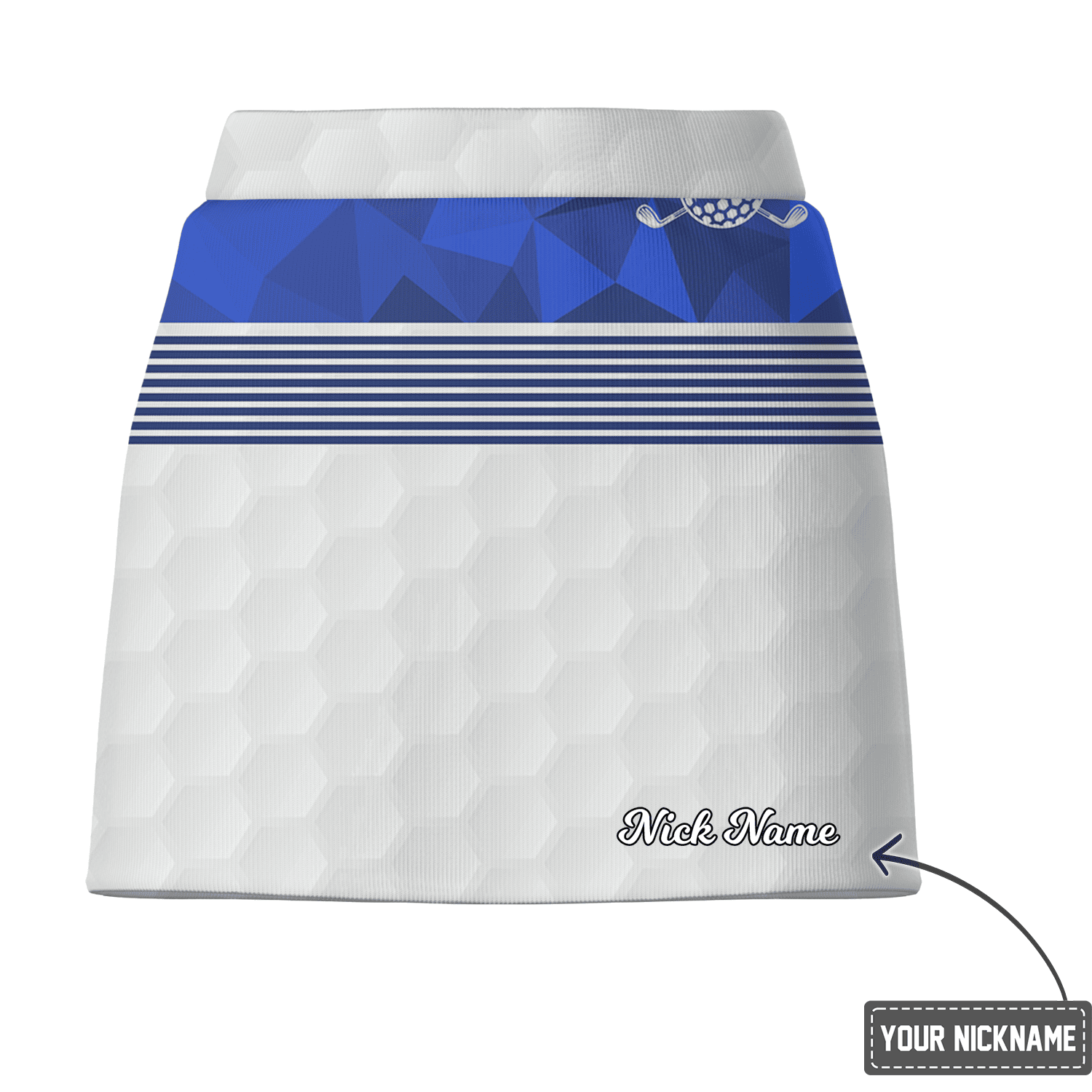 Personalized White Honeycomb Women's Golf Skort, Royal Blue Geometric & Striped Design Q7062 additional image 2