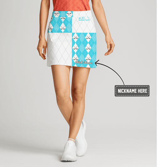Personalized Women's Aqua White Argyle Golf Skort with Golf Club Print M5357 main image - S