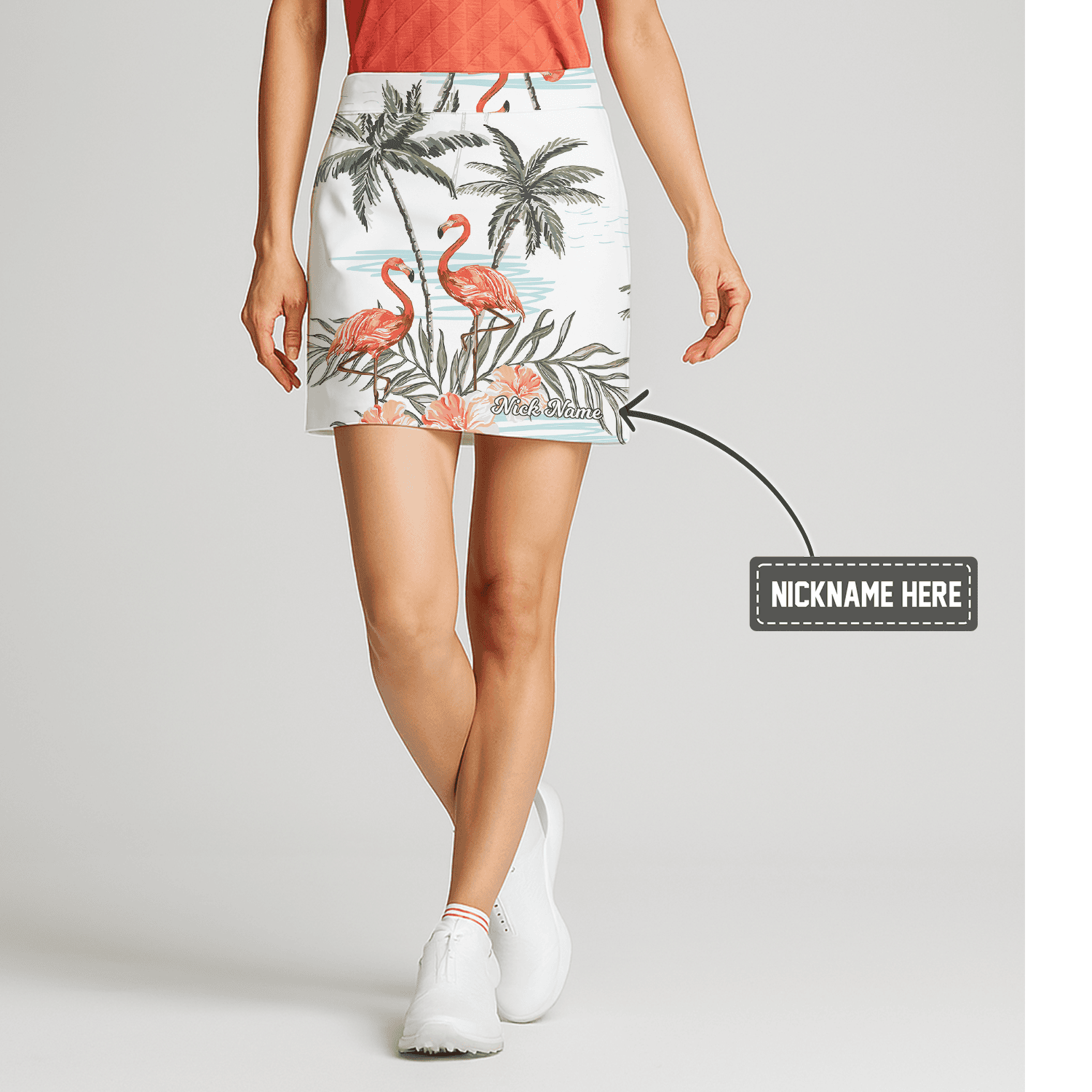 Personalized Women's White Flamingo Palm Tree Tropical Print Golf Skort B0073 main image - S