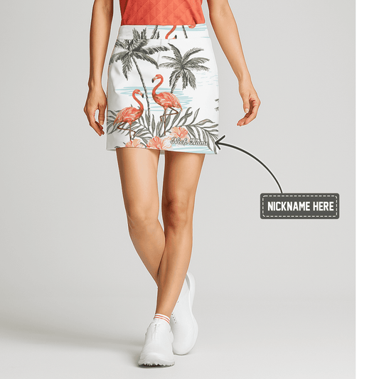 Personalized Women's White Flamingo Palm Tree Tropical Print Golf Skort B0073 main image - S