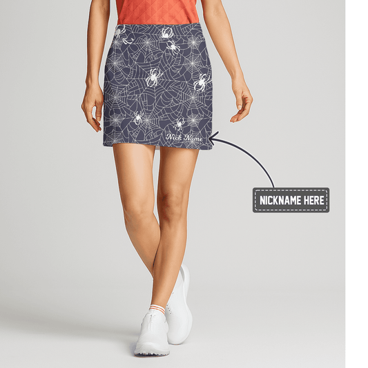 Personalized Women's Dark Grey Spider Web & Spider Print Athletic Golf Skort S4698 main image - S