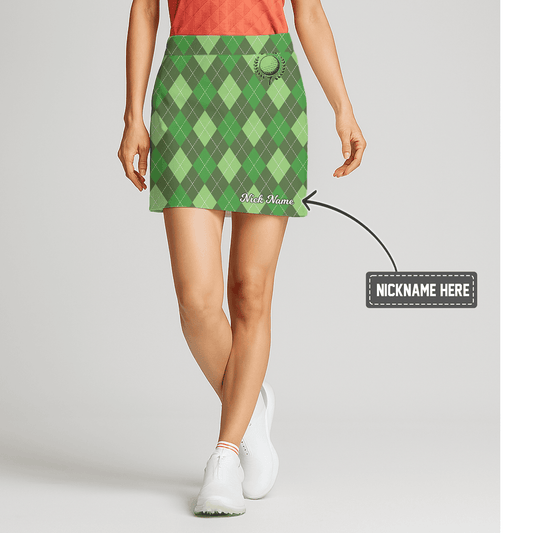 Personalized Two-Tone Green Argyle Women's Athletic Golf Skort F5621 main image - S