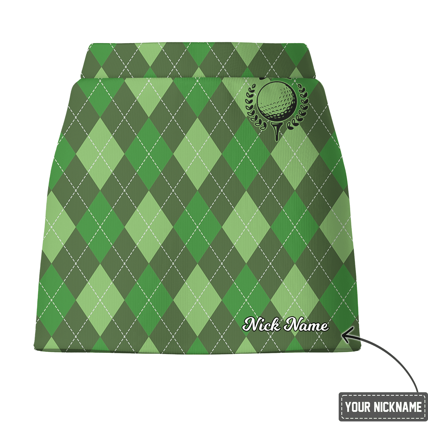 Personalized Two-Tone Green Argyle Women's Athletic Golf Skort F5621 additional image 2