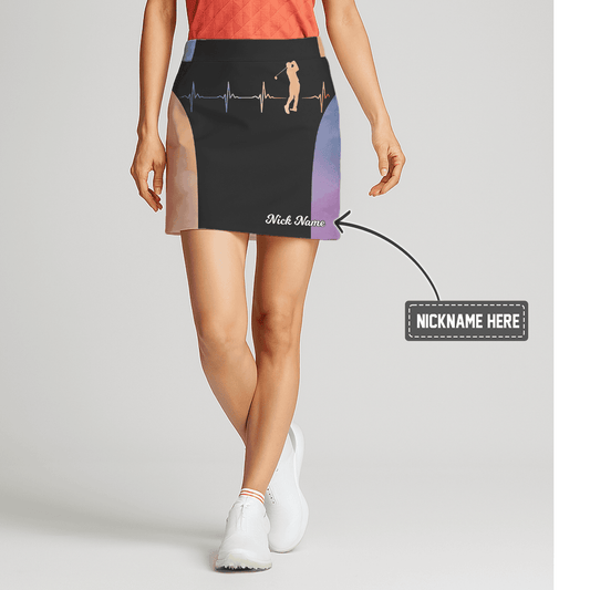 Personalized Women's Black Golf Skort, Watercolor Pastel Sides, Golfer EKG Print W3296 main image - S