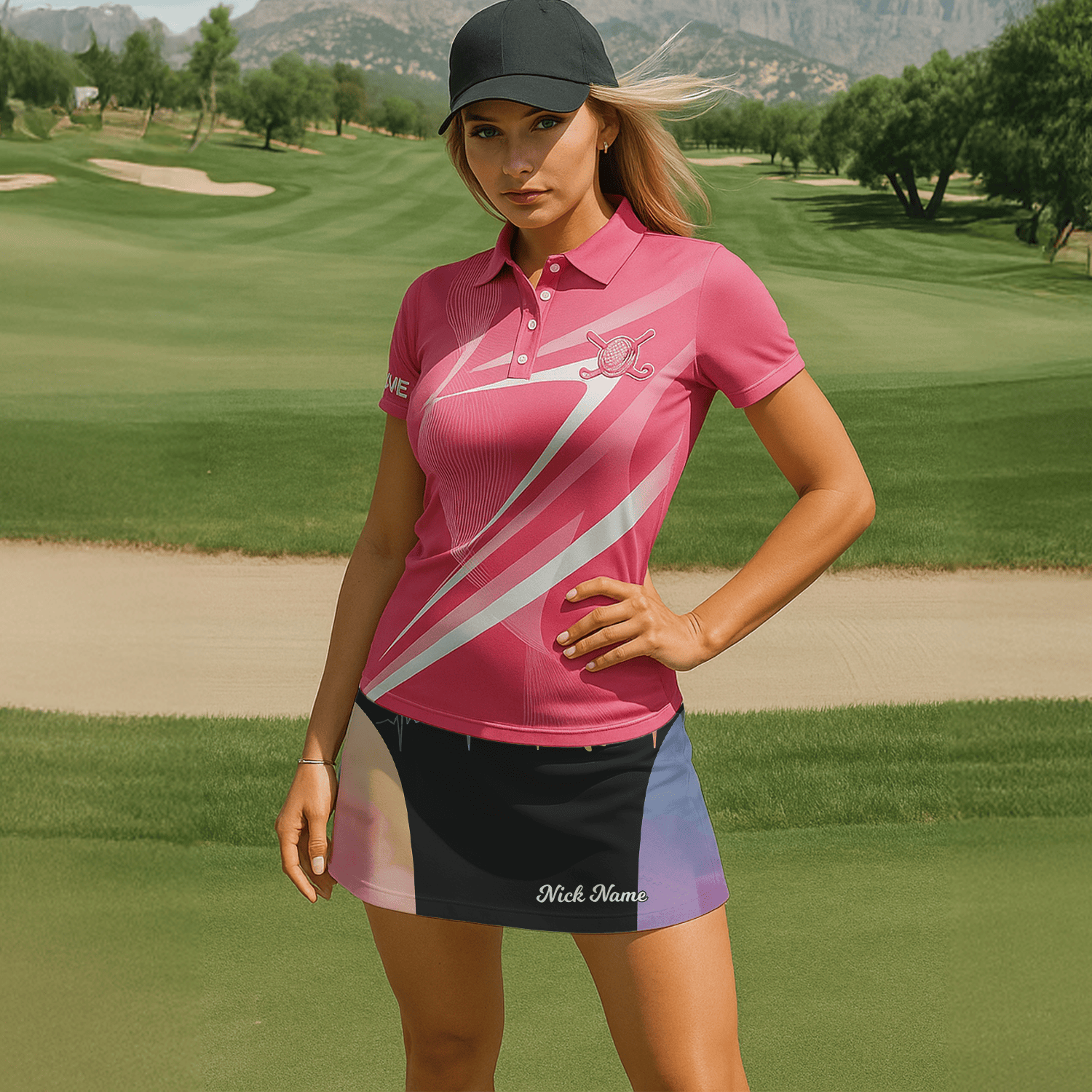 Personalized Women's Black Golf Skort, Watercolor Pastel Sides, Golfer EKG Print W3296 additional image 6