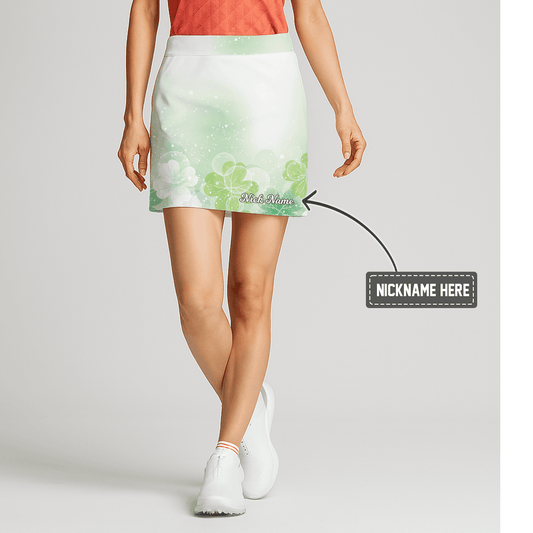 Personalized Women's White Green Gradient Shamrock Print Golf Skort M1283 main image - S