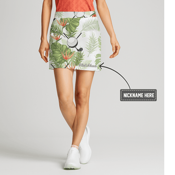 Personalized Women's White Green Tropical Leaf & Golf Print Golf Skort Q8623 main image - S
