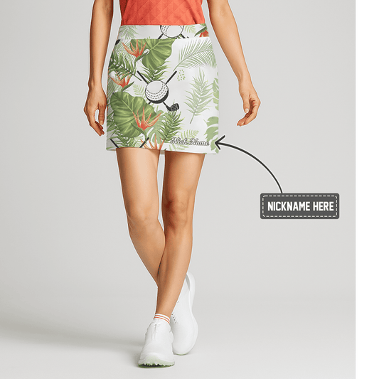 Personalized Women's White Green Tropical Leaf & Golf Print Golf Skort Q8623 main image - S