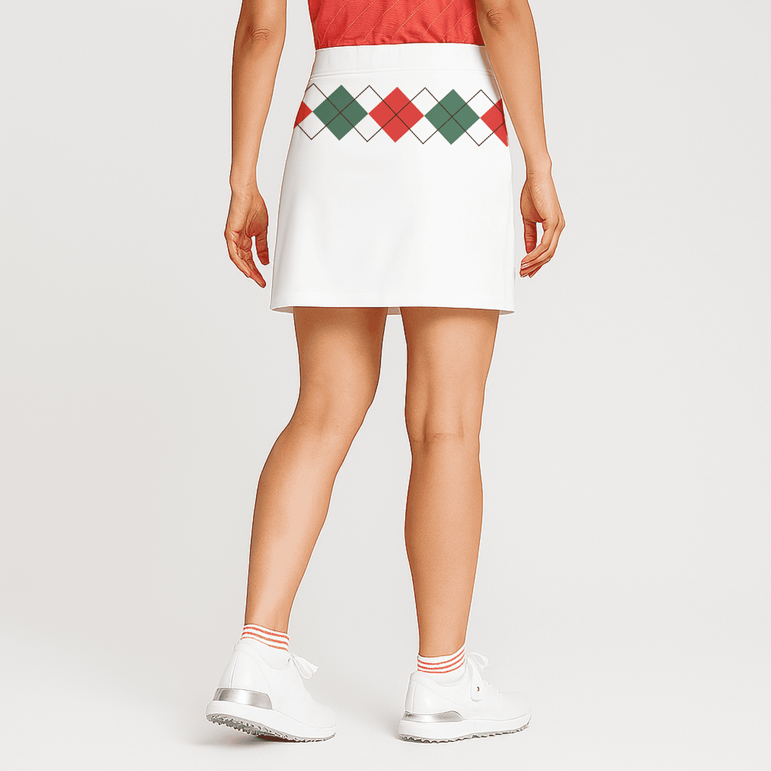 Personalized White Red Green Argyle Women's Golf Skort F5362 additional image 1