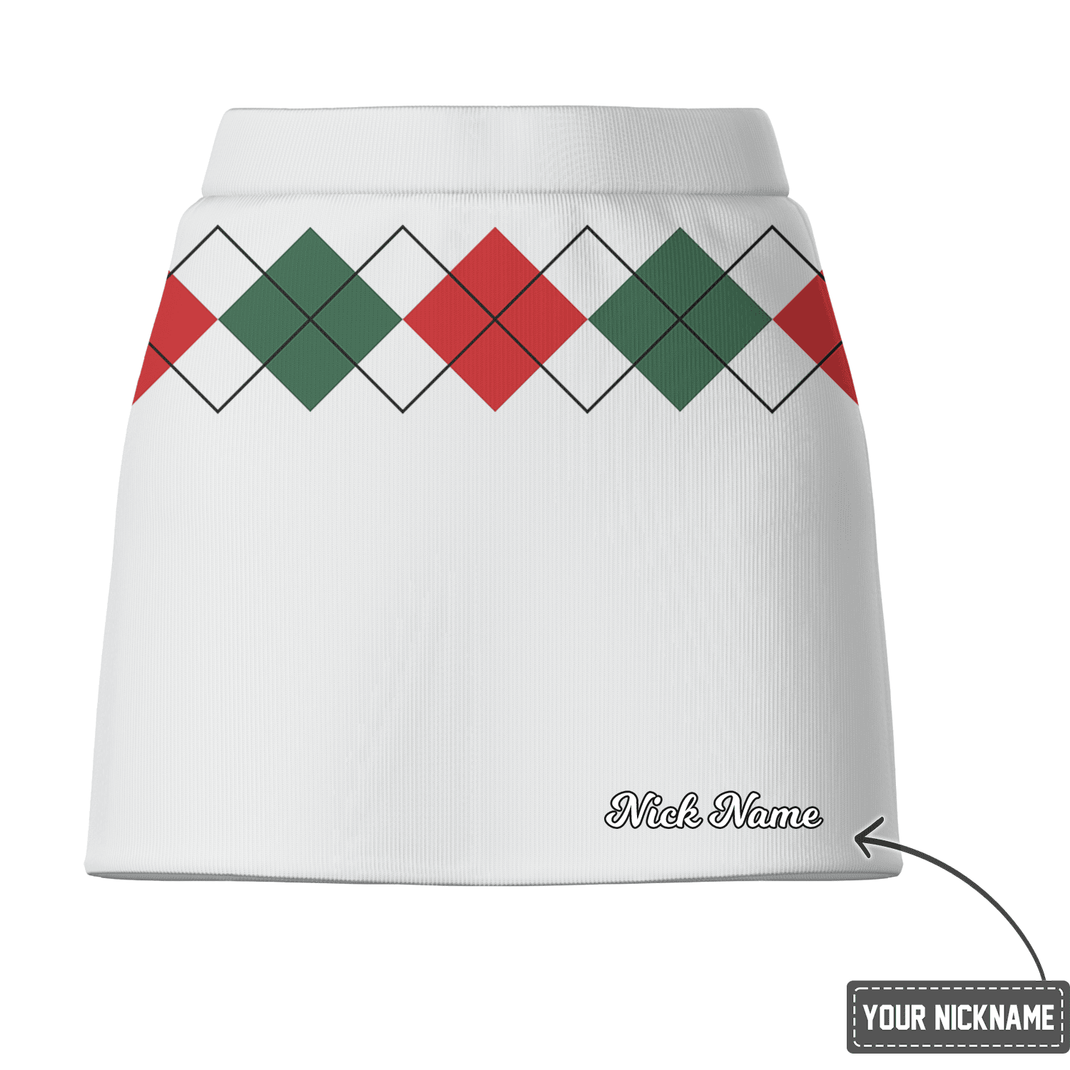 Personalized White Red Green Argyle Women's Golf Skort F5362 additional image 2