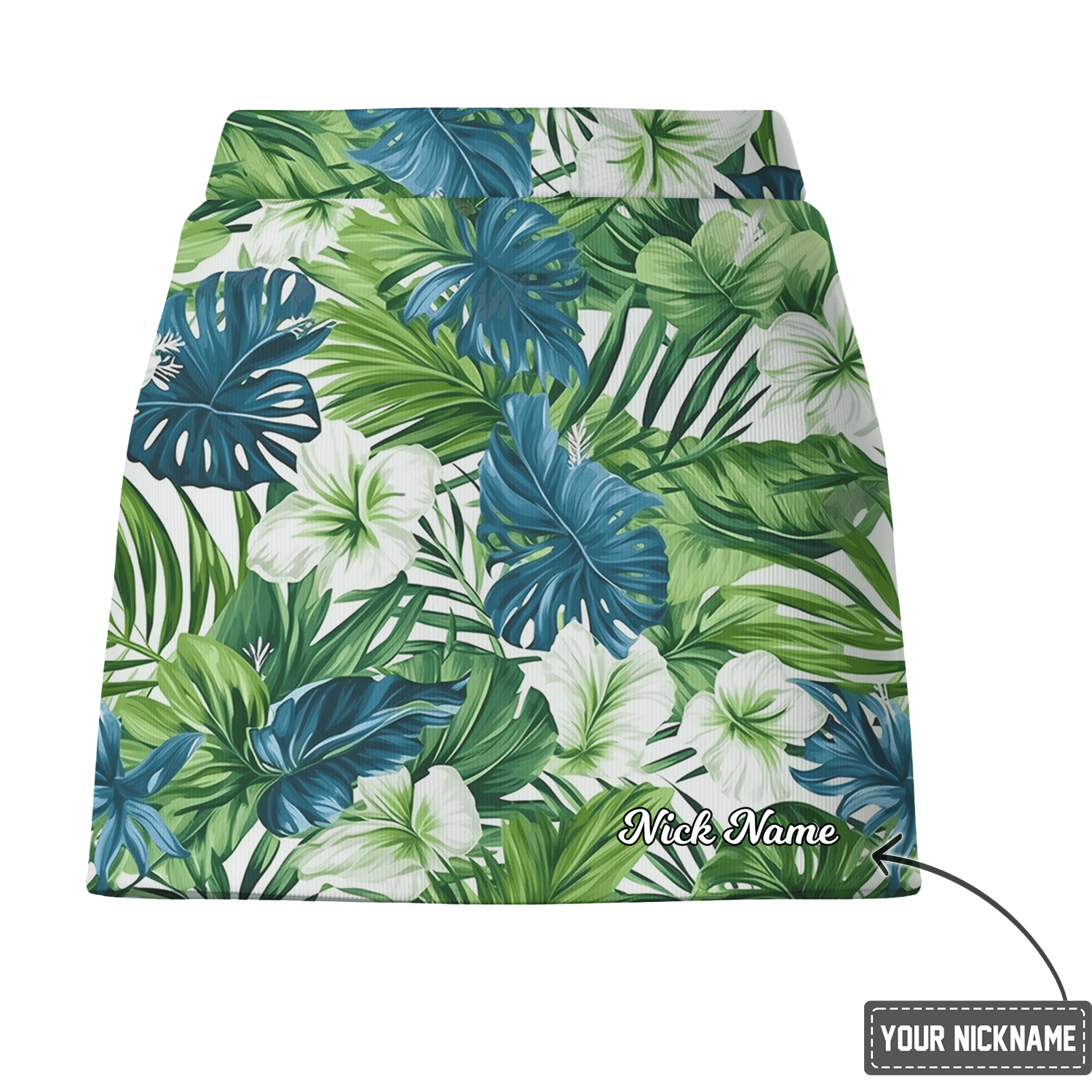 Personalized White Green Blue Tropical Floral Print Women's Golf Skort A6682 additional image 2