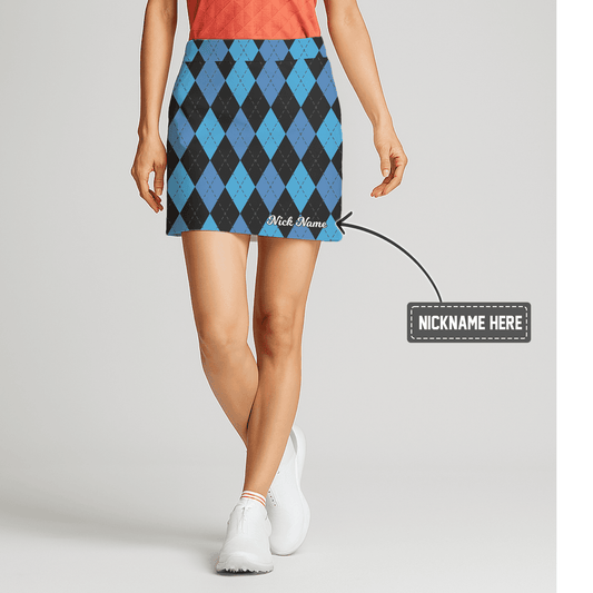Personalized Women's Black & Blue Argyle Pattern Golf Skort F1726 main image - S