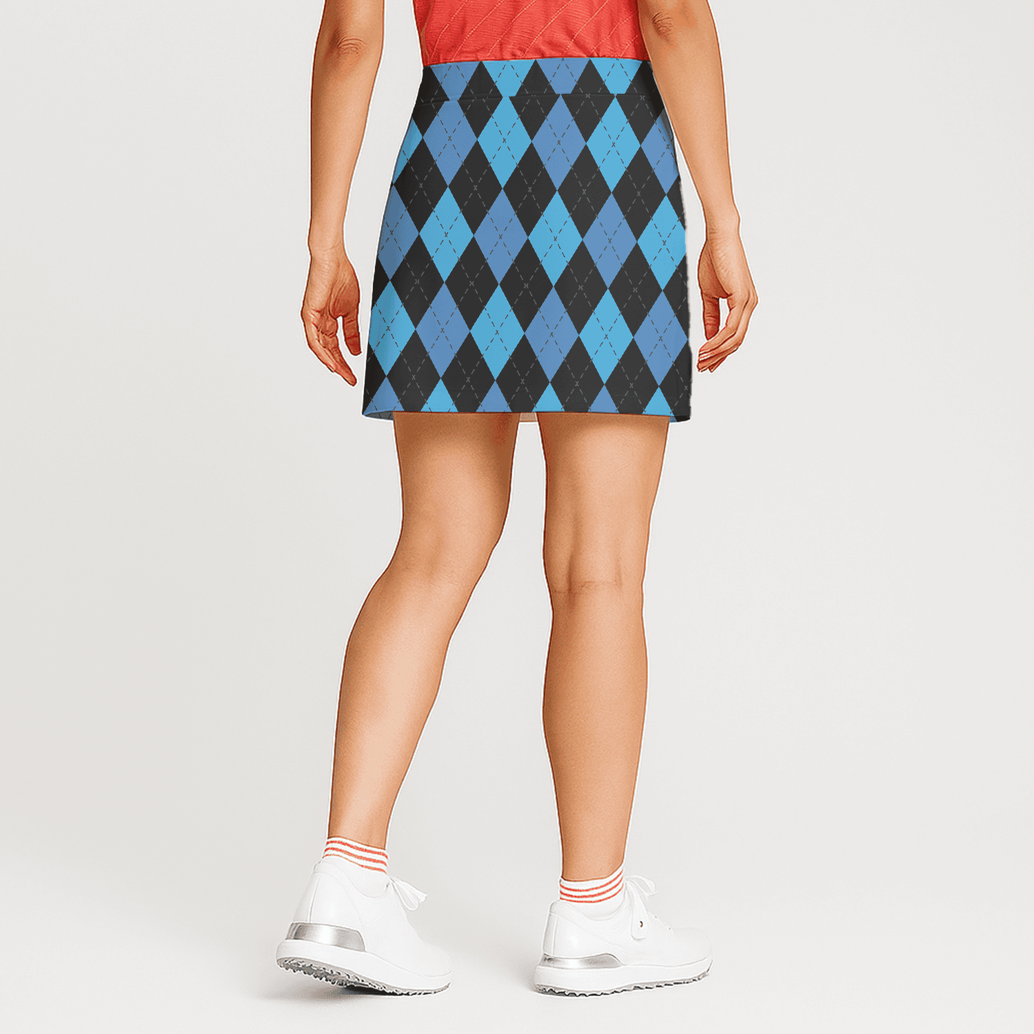 Personalized Women's Black & Blue Argyle Pattern Golf Skort F1726 additional image 1