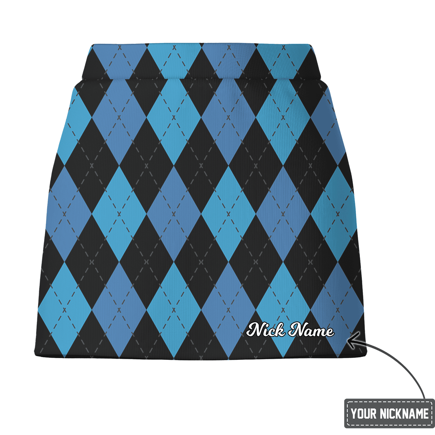 Personalized Women's Black & Blue Argyle Pattern Golf Skort F1726 additional image 2