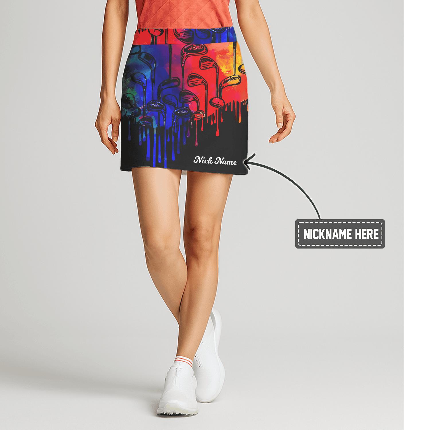 Personalized Women's Rainbow Golf Club Dripping Paint Athletic Golf Skort M8469 main image - S
