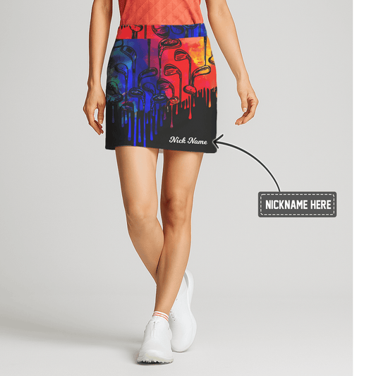 Personalized Women's Rainbow Golf Club Dripping Paint Athletic Golf Skort M8469 main image - S