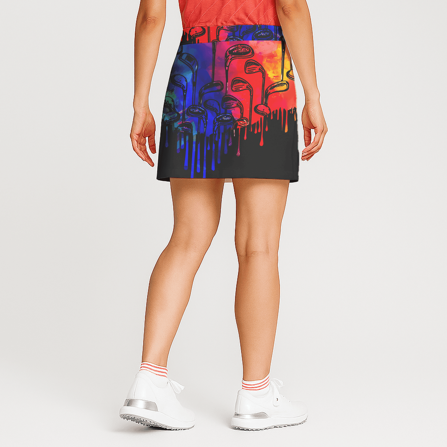 Personalized Women's Rainbow Golf Club Dripping Paint Athletic Golf Skort M8469 additional image 1