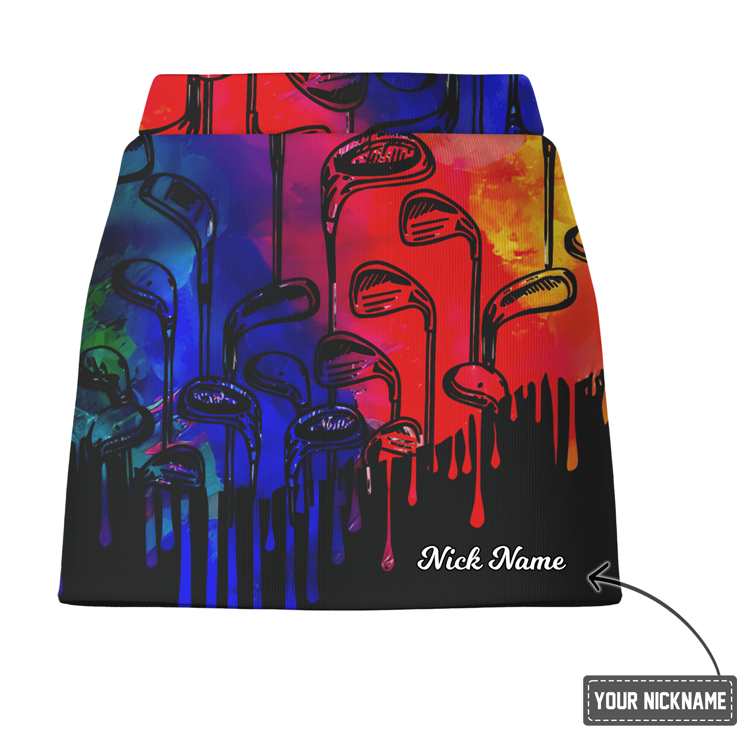 Personalized Women's Rainbow Golf Club Dripping Paint Athletic Golf Skort M8469 additional image 2