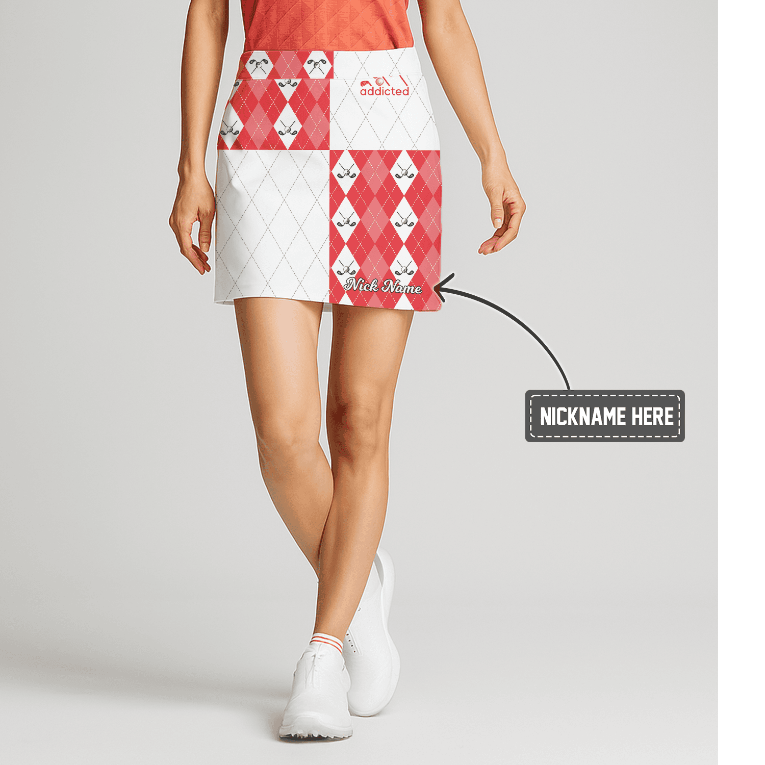 Personalized Women's Red & White Argyle Golf Clubs Print Athletic Golf Skort P0014 main image - S