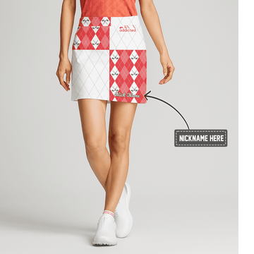 Personalized Women's Red & White Argyle Golf Clubs Print Athletic Golf Skort P0014 main image - S
