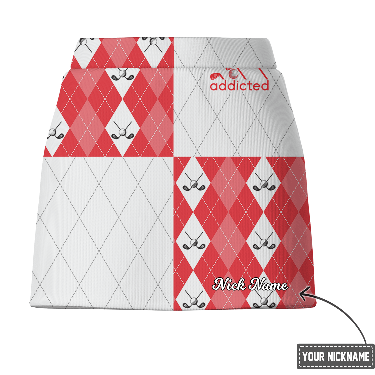 Personalized Women's Red & White Argyle Golf Clubs Print Athletic Golf Skort P0014 additional image 2