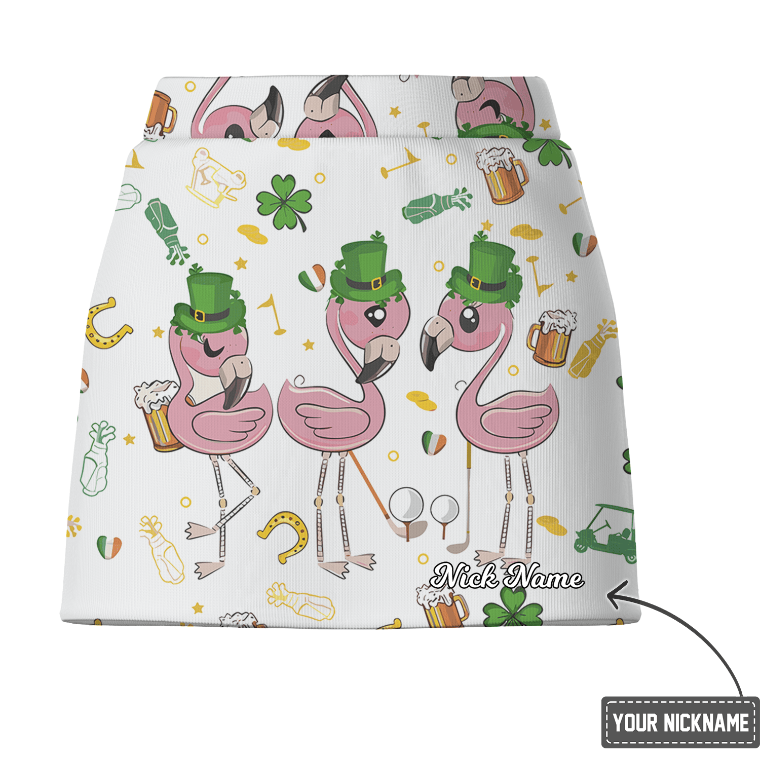 Personalized Women's White St Patrick's Day Leprechaun Flamingo Golf Skort Q9370 additional image 2