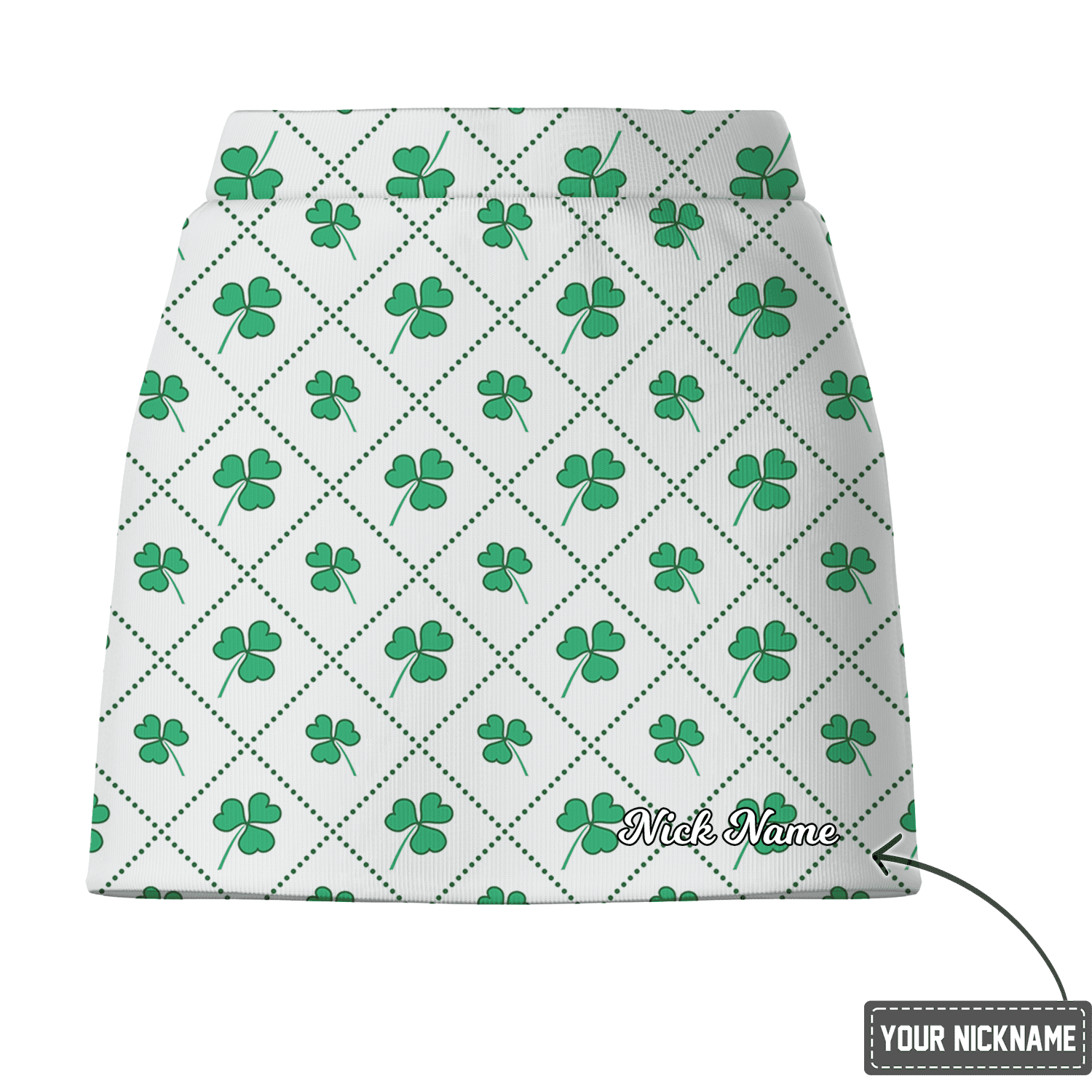 Personalized Women's White Green Shamrock Golf Skort, Athletic Clover Grid Print K1105 additional image 2