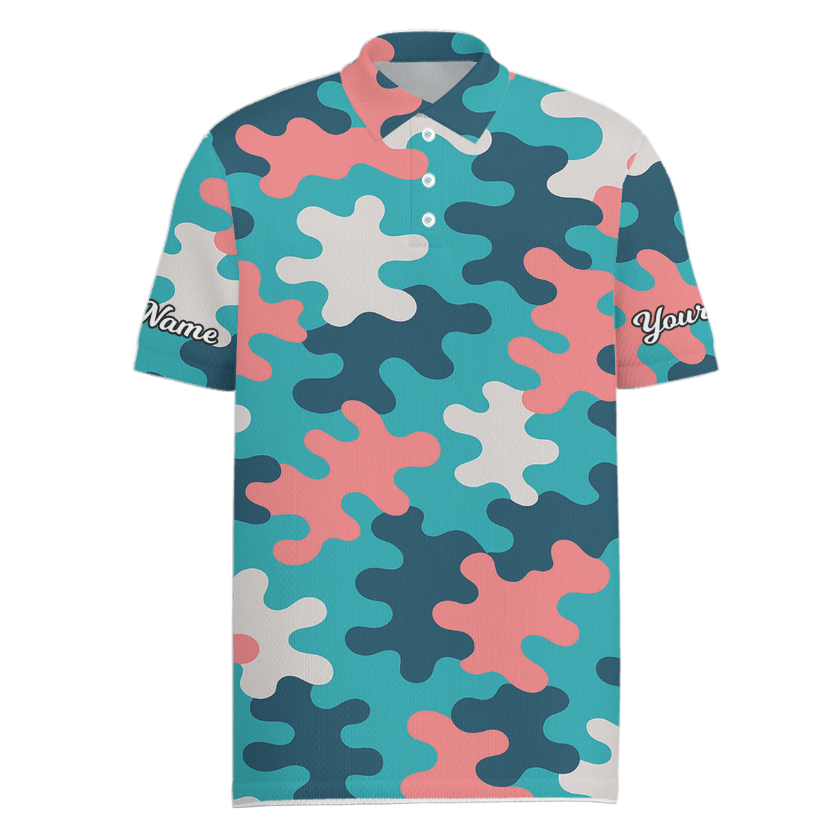 Personalized Abstract Blob Golf Polo Shirt Men Teal Navy Pink White Y5500 main image - Men Polo S