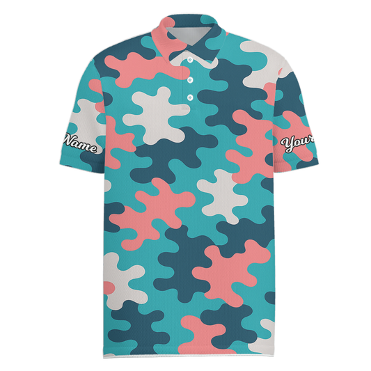 Personalized Abstract Blob Golf Polo Shirt Men Teal Navy Pink White Y5500 main image - Men Polo S
