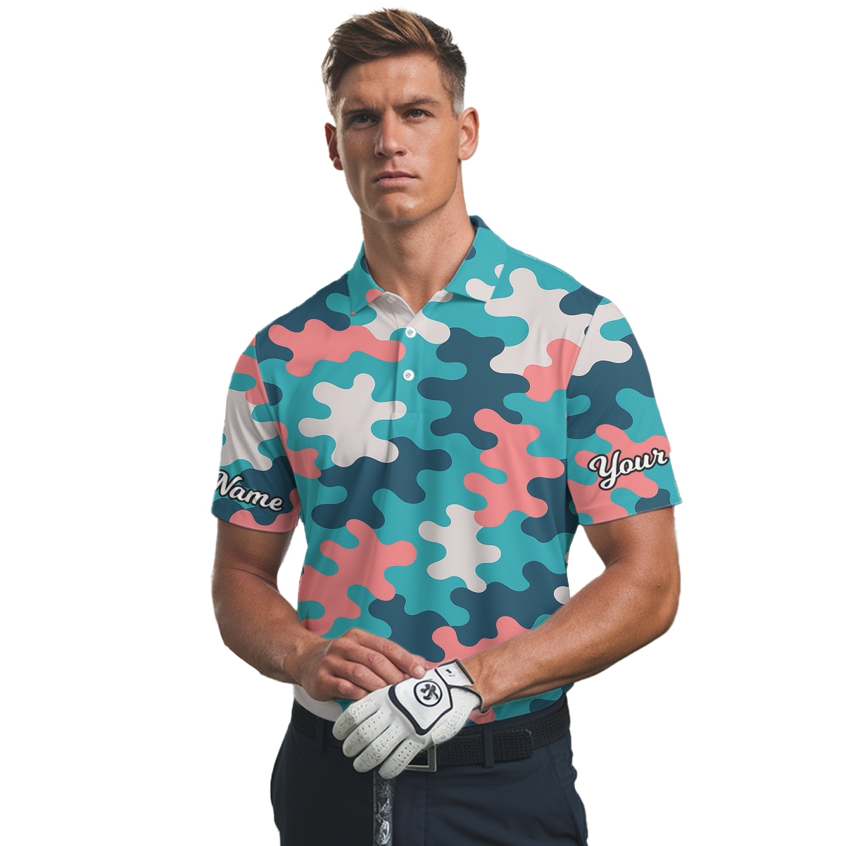 Personalized Abstract Blob Golf Polo Shirt Men Teal Navy Pink White Y5500 additional image 2