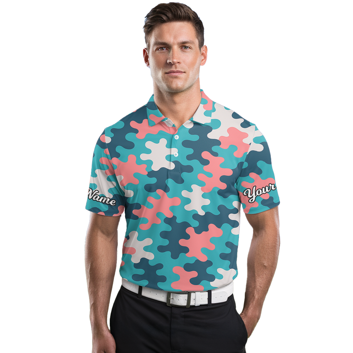 Personalized Abstract Blob Golf Polo Shirt Men Teal Navy Pink White Y5500 additional image 3