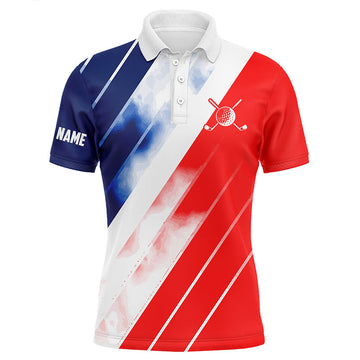 Custom Men's Golf Polo Shirts in Red, White, and Blue - Personalized Golf Gifts T120