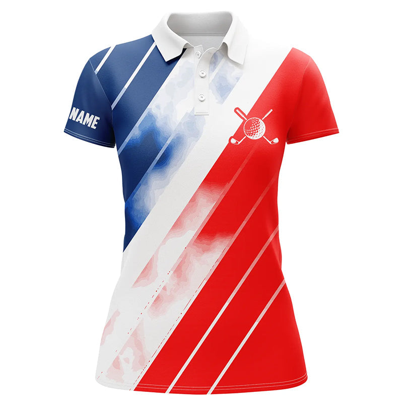 Custom Women's Golf Polo Shirts in Red, White, and Blue - Personalized Ladies Golf Apparel T120