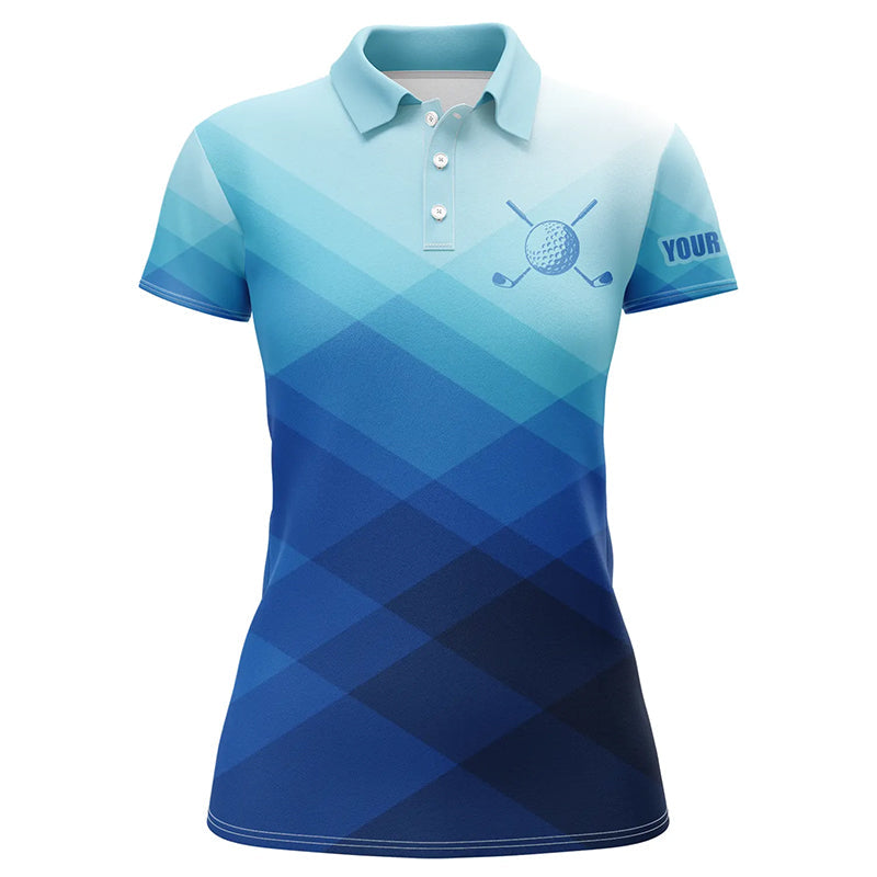 Women's Custom Blue Pattern Golf Polo Shirts - Stylish Golf Attire for Ladies T113